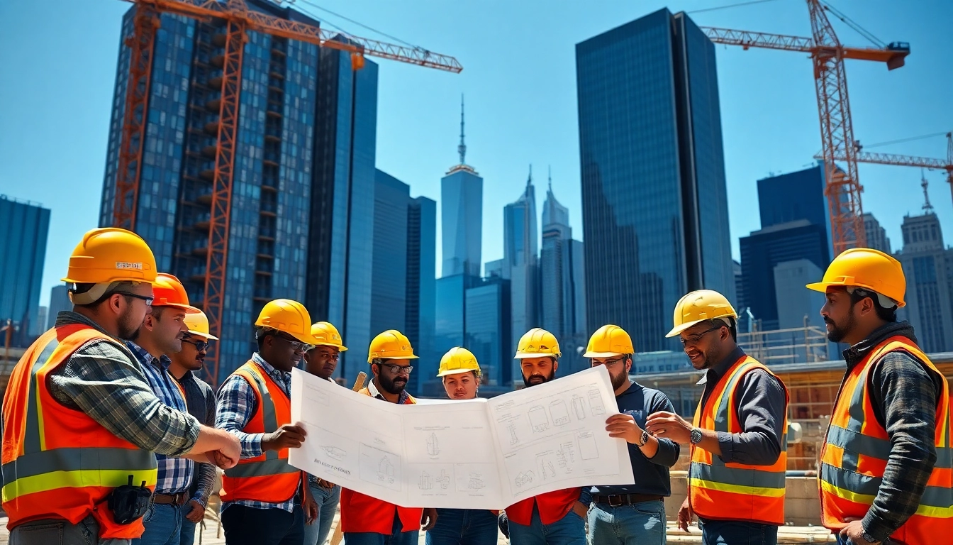 Engaged team of New York City Commercial General Contractors collaborating on a construction project.
