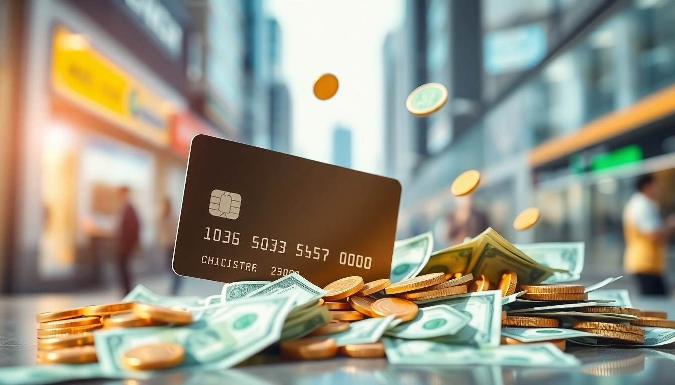 카드현금화의 상징인 현금이 쏟아지는 신용 카드의 역동적인 모습