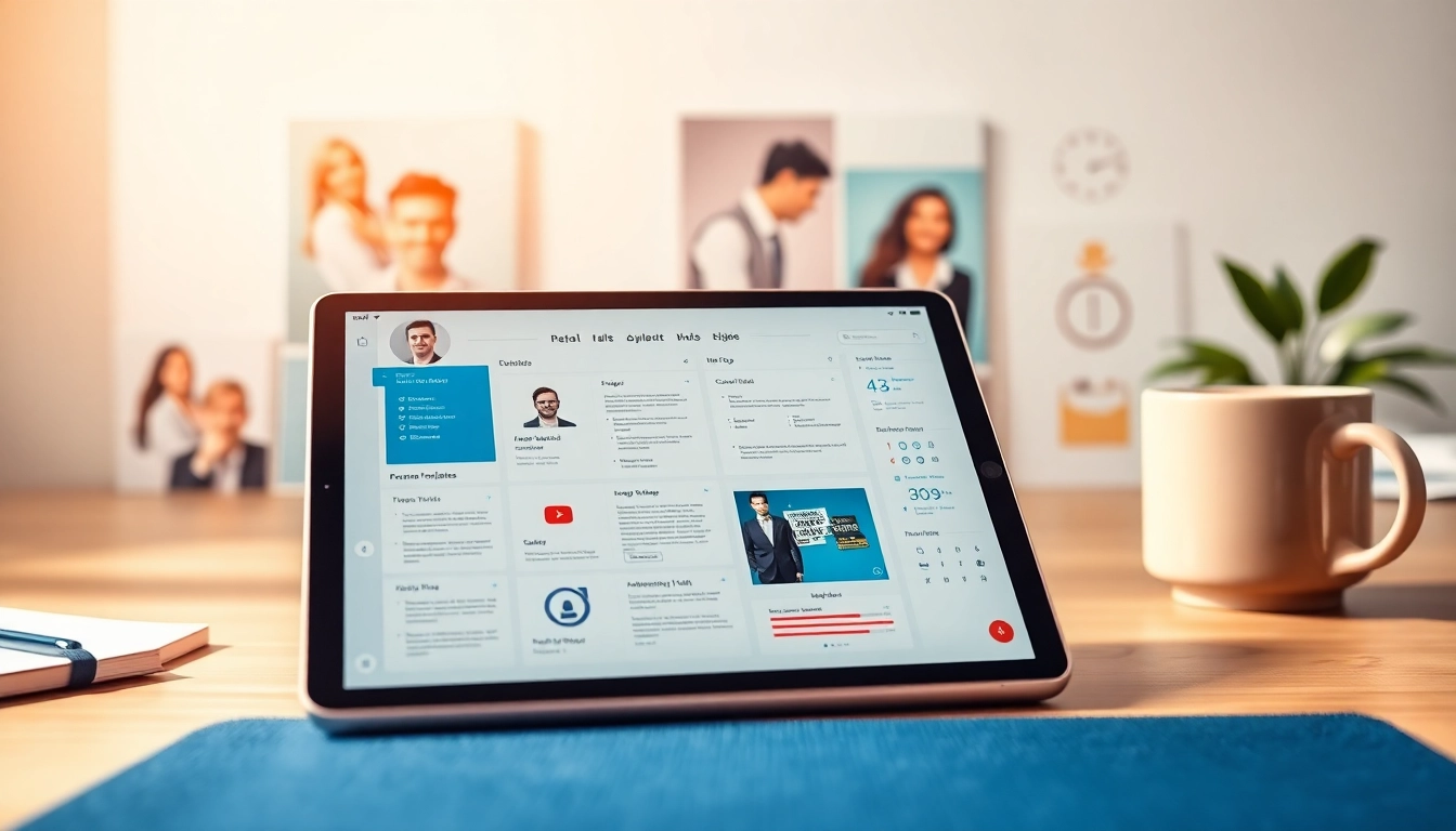 Create a standout Resume Builder interface showcased on a tablet with diverse templates