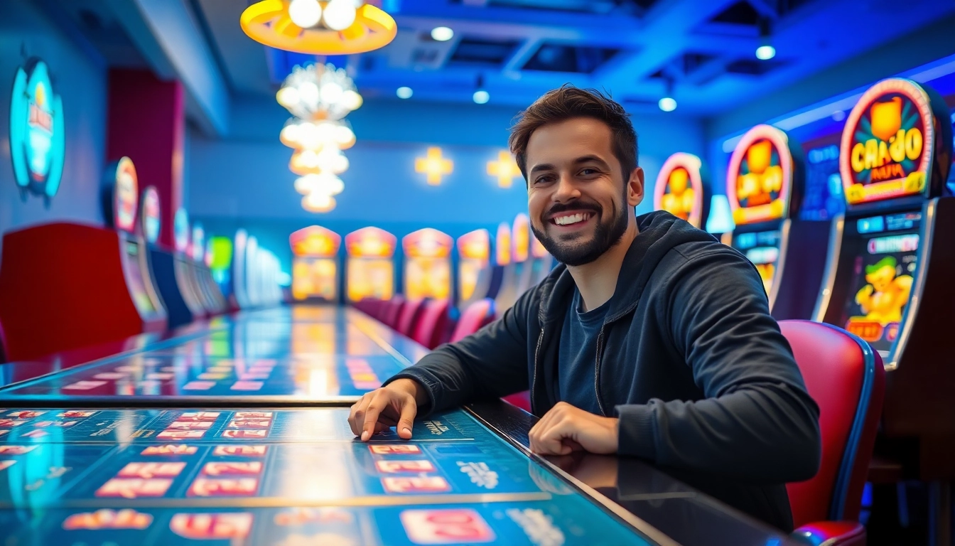 A imagem destaca um jogador em uma casa de apostas regulamentada, aproveitando a experiência de apostas online.