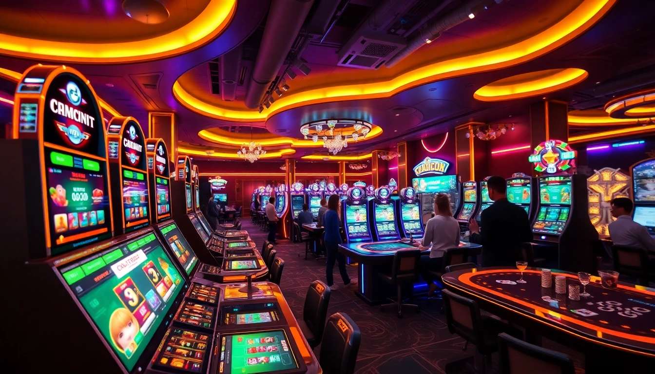 Engaging online casino scene featuring hoki138 pro with vibrant lighting and players enjoying slot machines.
