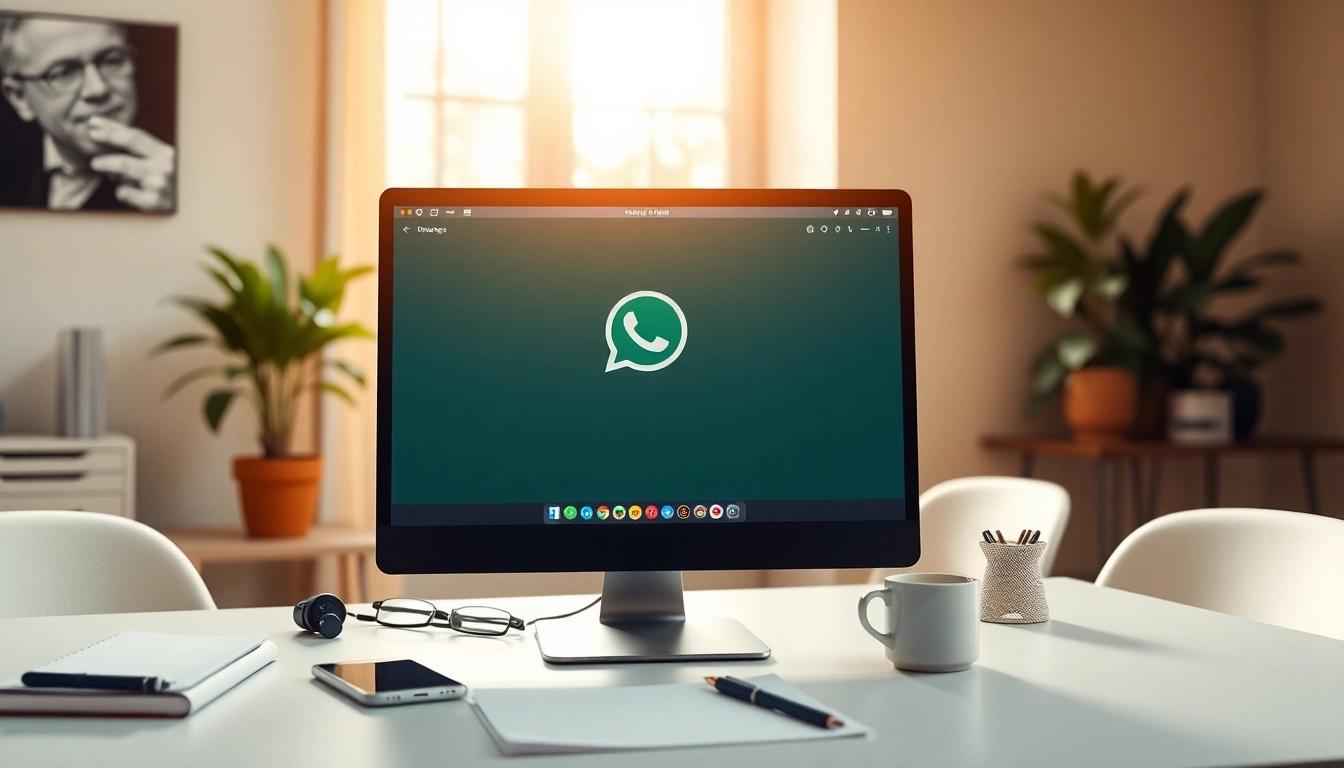 在现代工作区展示的 WhatsApp Web 界面，展现生产力与沟通。