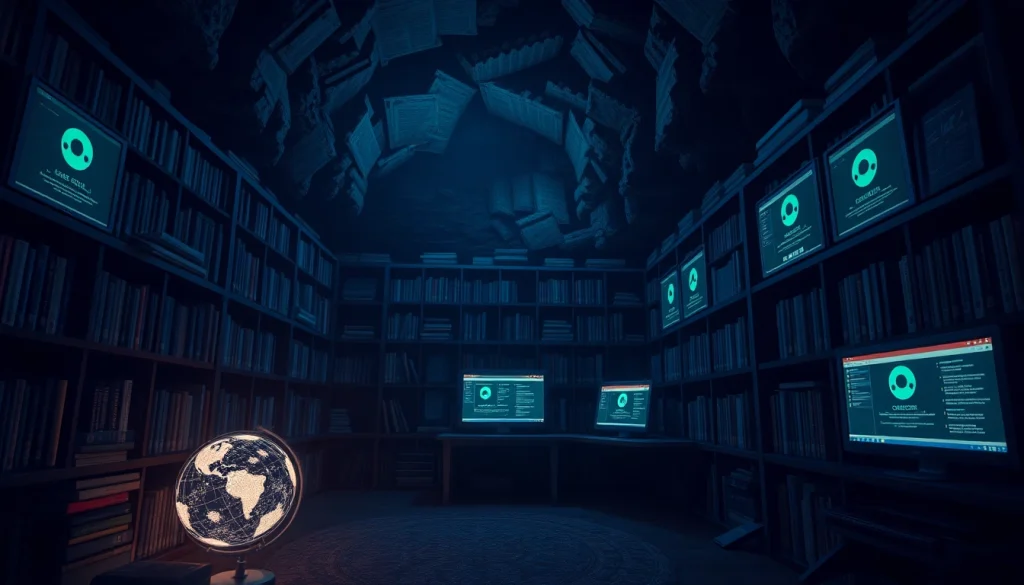 Exploring the hidden wiki 2025: a mysterious underground library representing the dark web's dual nature.