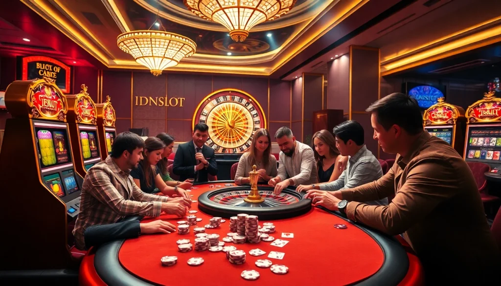 Experience thrilling idnslot action at a professional casino table with vibrant games and players.