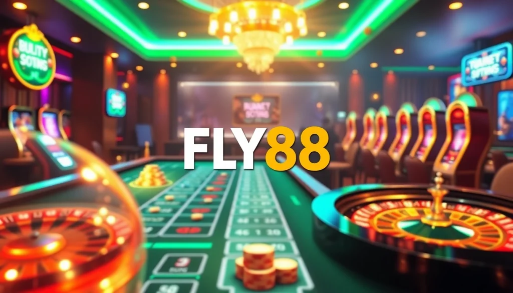 Gamblers accessing FLY88 link through an elegant online casino interface showcasing excitement and luxury.