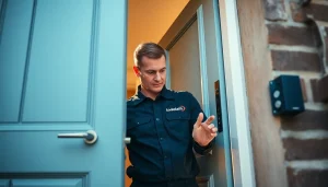 Schlüsseldienst Wiesbaden-Experte öffnet eine Tür präzise und demonstriert professionelle Schlüsseldienstleistungen.