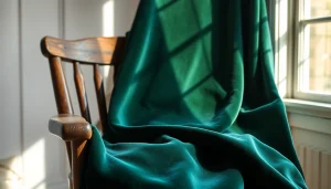 Bekijk stretch fluweel op een gestructureerde houten stoel met een zachte uitstraling.