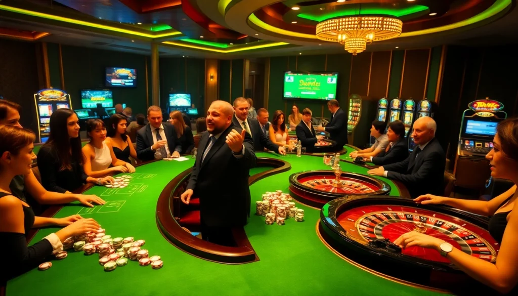 Engage with exhilarating games at https://soibet.vision/, featuring vibrant casino tables and excited players.