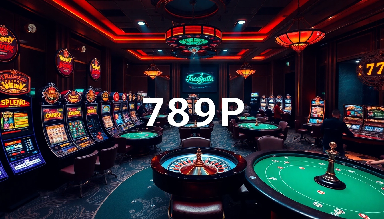 Experience thrilling action at 789P casino tables with vibrant slot machines and poker gameplay.