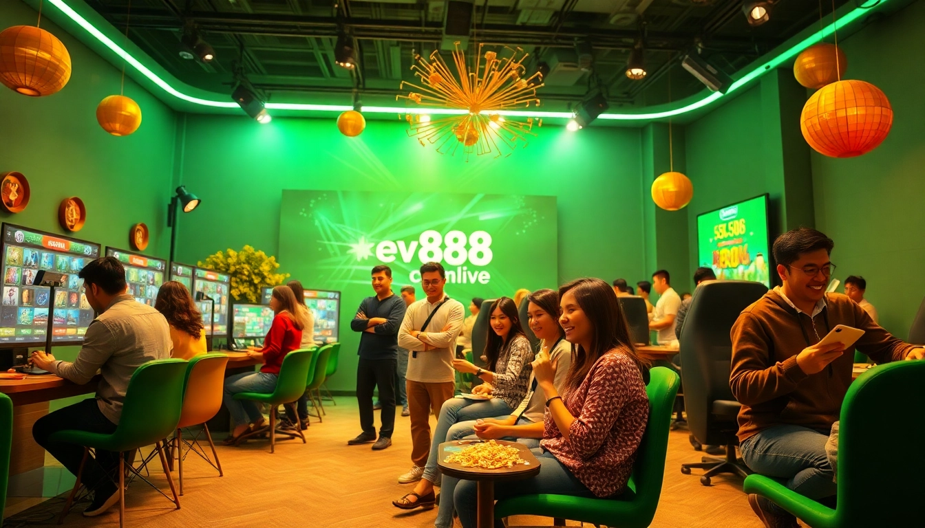 Experience the thrill of online gaming at ev88win.live with diverse players enjoying a vibrant casino atmosphere.