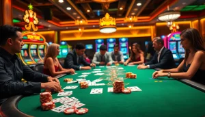 Experience high-stakes gaming with the 79 king at a luxurious poker table featuring vibrant chips and cards.