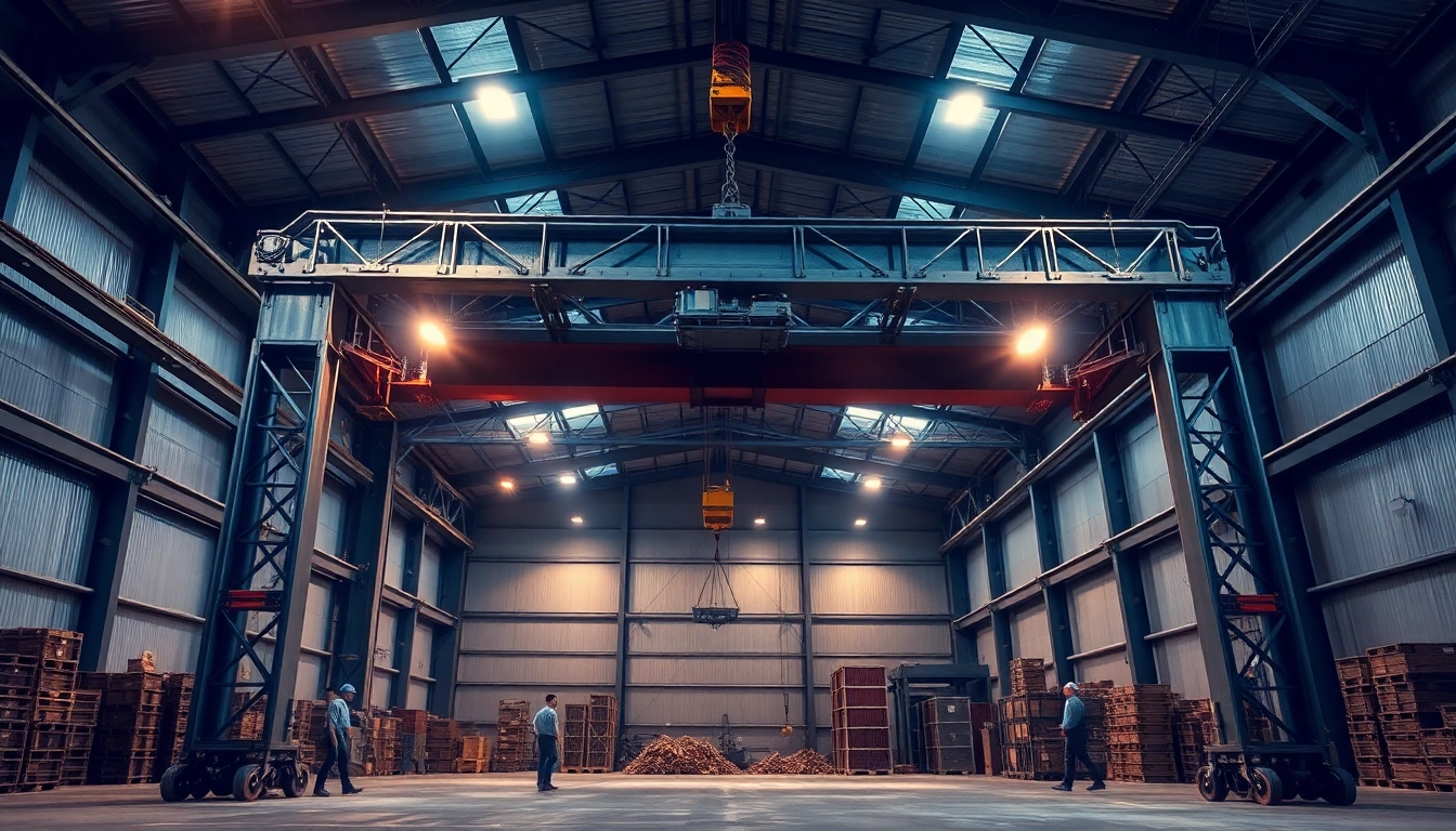 double girder bridge crane lifting heavy loads in a professional warehouse setting