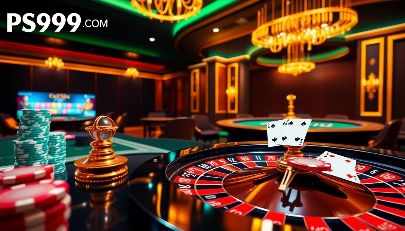 Experience the excitement of PS99 COM with vibrant casino elements and professional gaming ambiance.