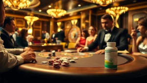 Engaging poker game featuring stool softener for fissures on the table, amid vibrant casino chips.