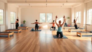 落ち着いたスタジオ環境で、ピラティス おすすめの実践を強調する魅力的なピラティスクラスの光景。