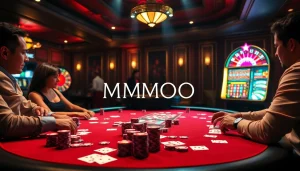 Experience the thrill of MMOO gaming with colorful chips and poker excitement at a luxury casino.