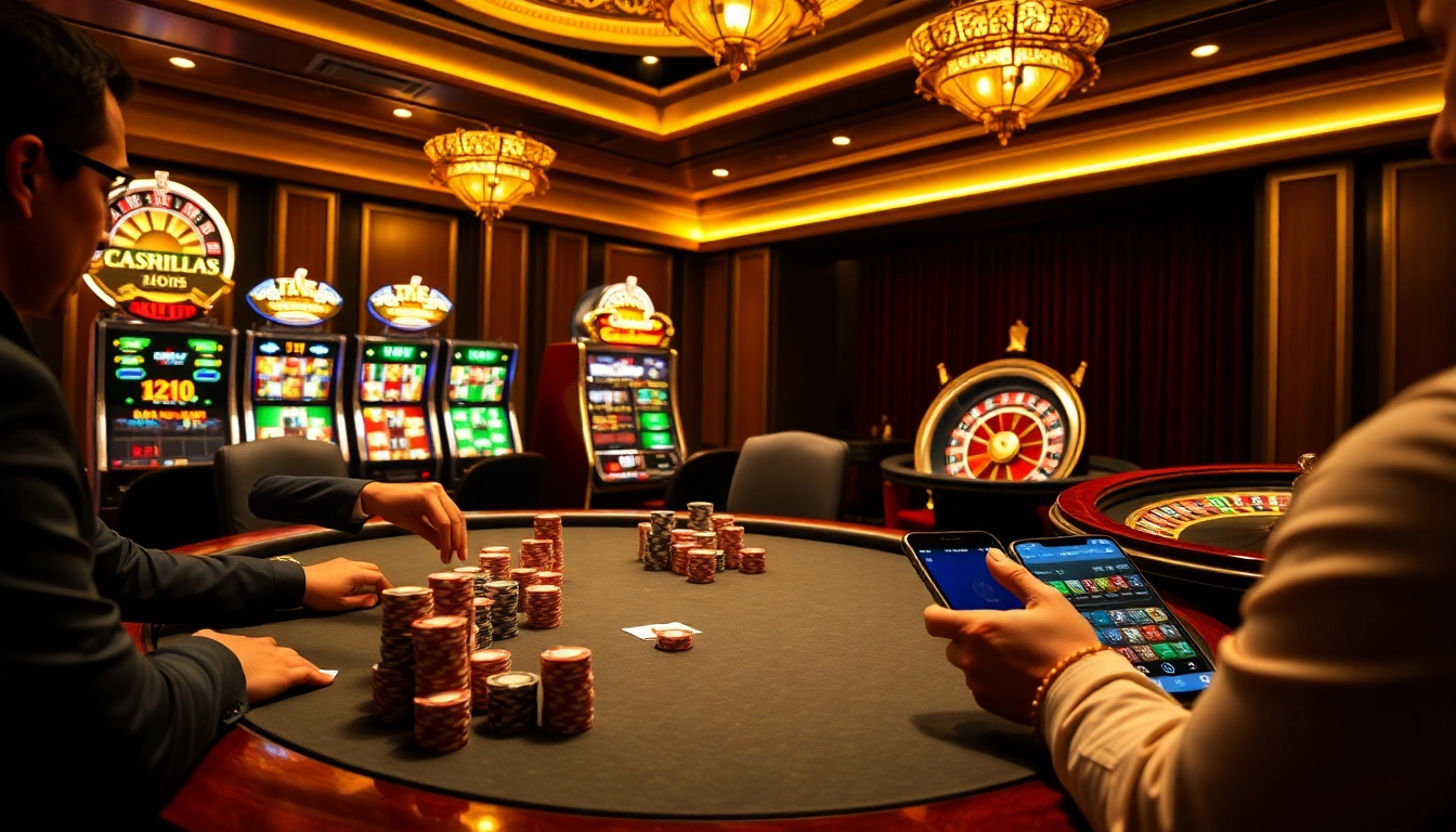 Vivez des moments de jeu palpitants sur un site de casino en ligne avec une table de poker vibrante et des jetons empilés haut.