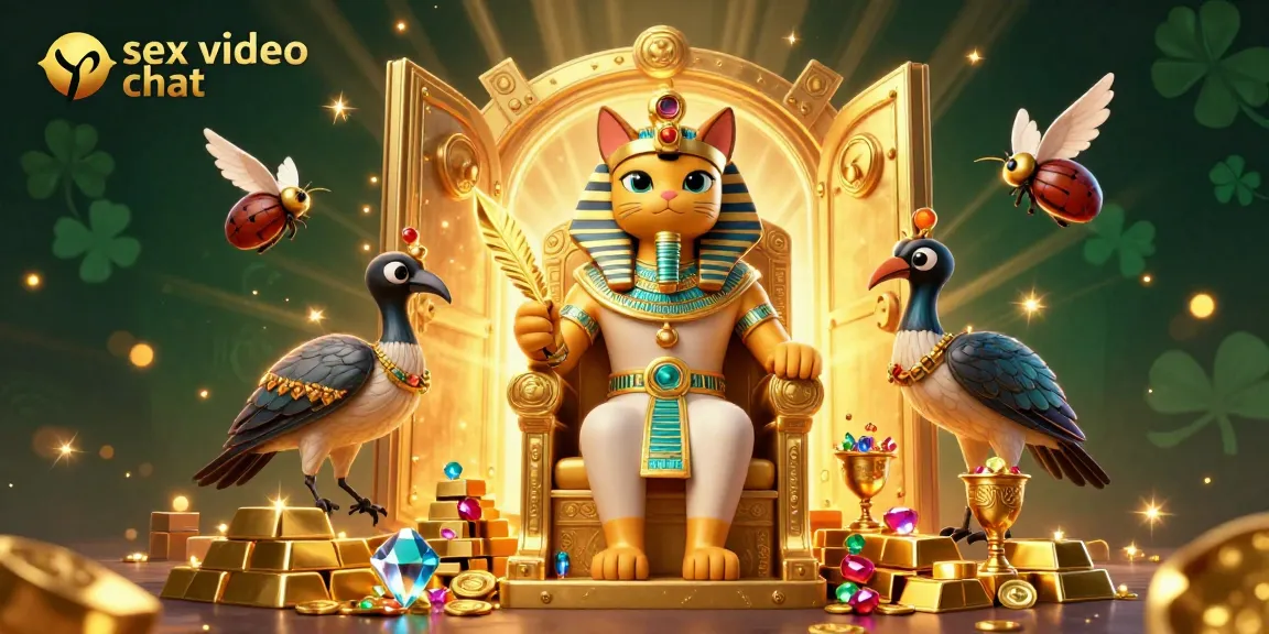 Engage in an exciting sex video chat with a vibrant scene featuring characters and golden casino elements.