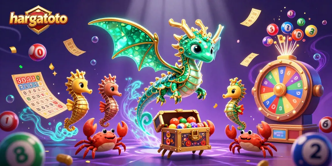 Engage with hargatoto's dynamic 3D underwater lottery scene featuring dragons and vibrant gaming elements.