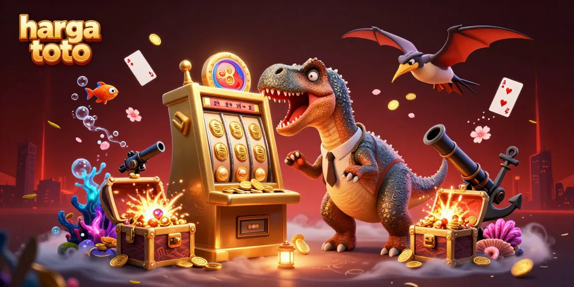 Experience the excitement of harga toto as whimsical dinosaurs interact with a winning slot machine