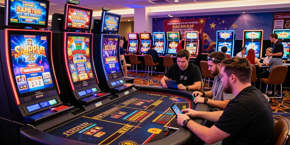 Exciting credit card casino scene with players engaging in vibrant gaming activities, showcasing modern slot machines and live dealer tables.