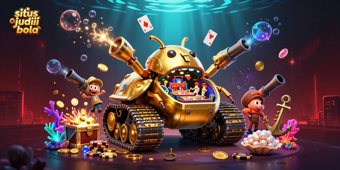 Situs judi bola showcases a golden beetle tank casino amidst underwater treasures and vibrant effects.