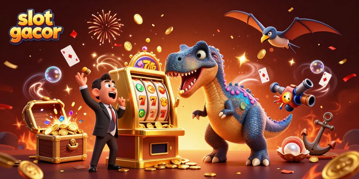 Experience thrilling gameplay with slot gacor as a pachycephalosaurus wins jackpots amidst falling coins.