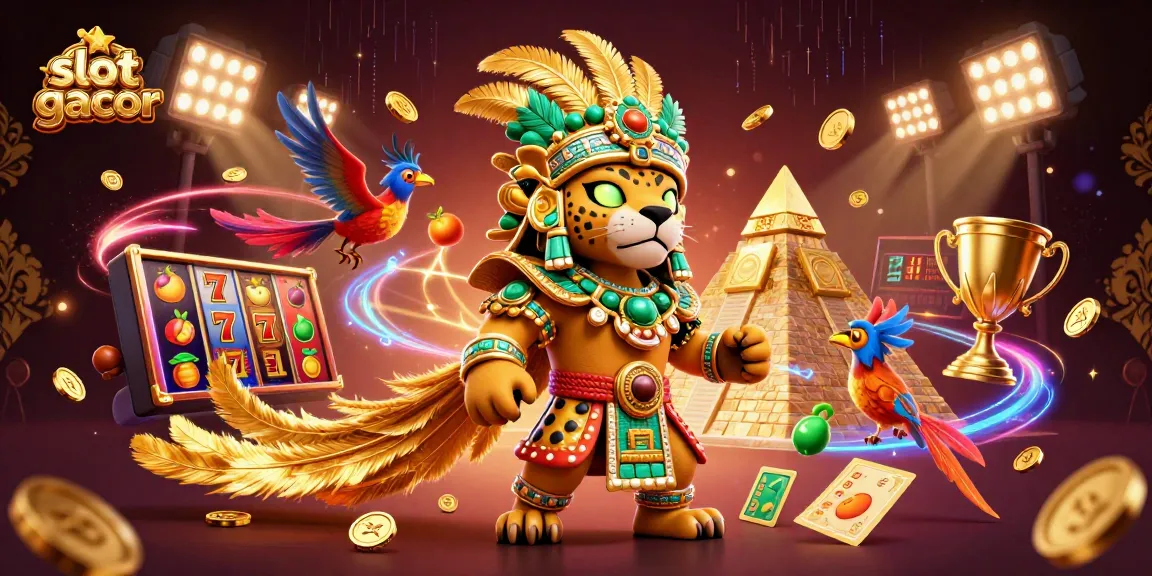 Slot gacor dengan simbol keberuntungan, jackpot, dan suasana permainan yang mengasyikkan.
